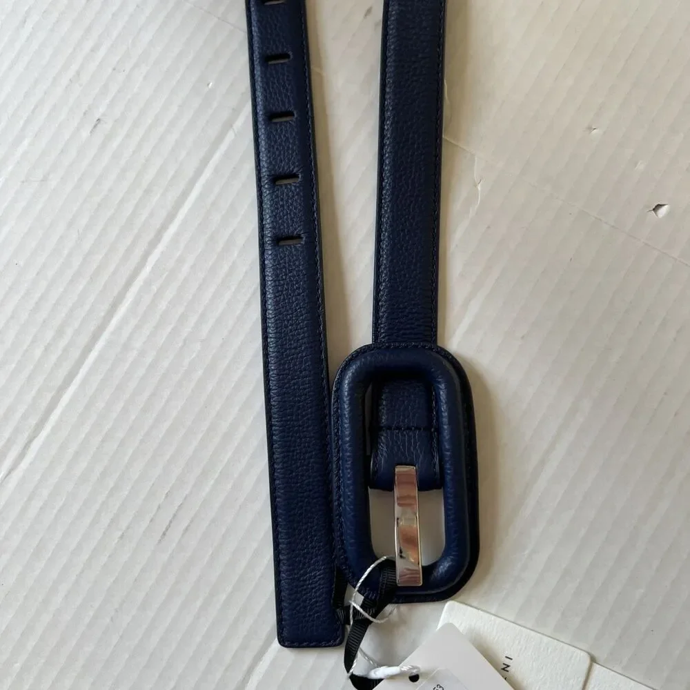 Veronica Beard/GAVAZZENI Leather Belt 90/M Lavanda Navy Blue Made in Italy NWT